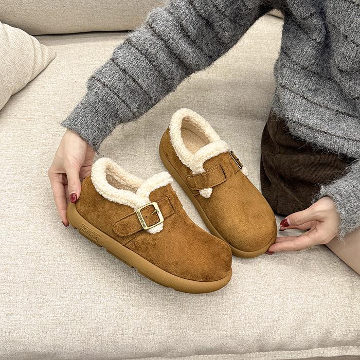 Fleece platform cotton shoes, new Korean version of versatile fashion Boken Doudou shoes in autumn 2025, fleece warm cotton shoes