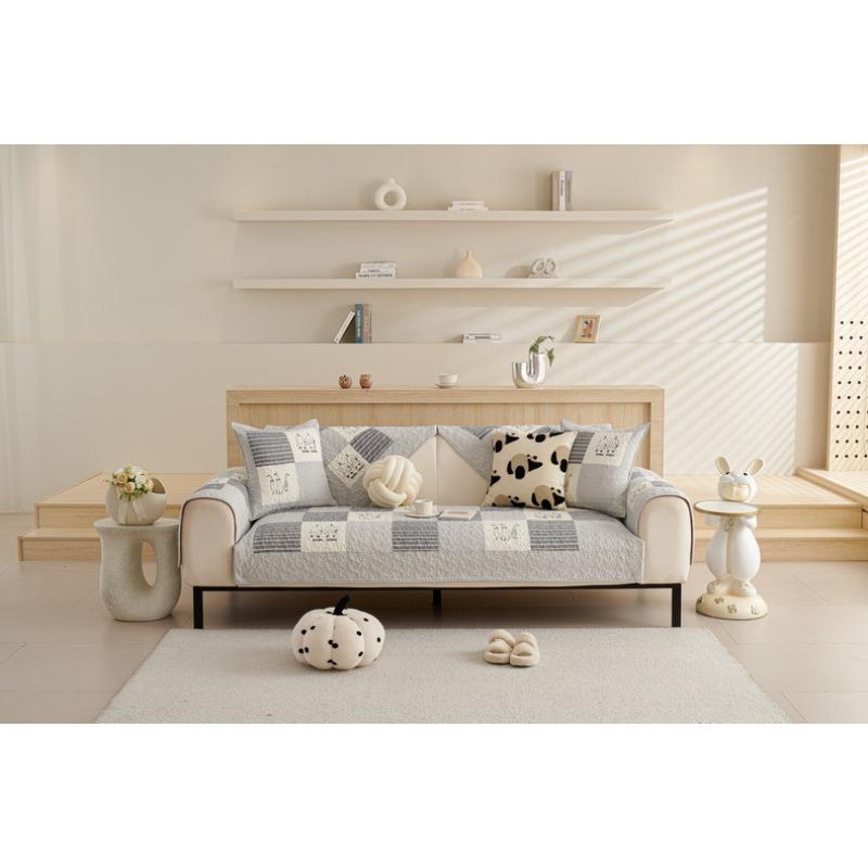 Sofa Cushion, Cotton, Suitable for All Seasons, Nordic Pure Cotton Fabric, Non-slip, Modern Simple Leather Cover, Living Room Seat Cushion