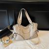 PU Shoulder Bag Women's Fashion Tote with Star Stud Detail and Dual Side Zip Pockets