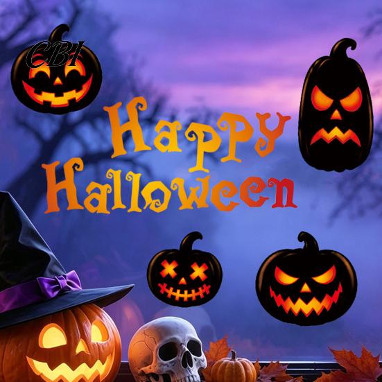 Halloween Window Clings Static Cling Decals, Spooky Pumpkin Bat Stickers, Self Reusable Party Wall Decals Adhesive Removable Glass Decor for Home Shop