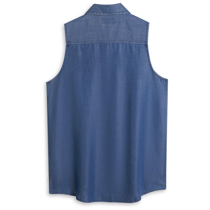 Calvin Klein Relaxed Casual Commuter Loose Fit Sleeveless Shirt Women tops Denim-Blue 47B098G