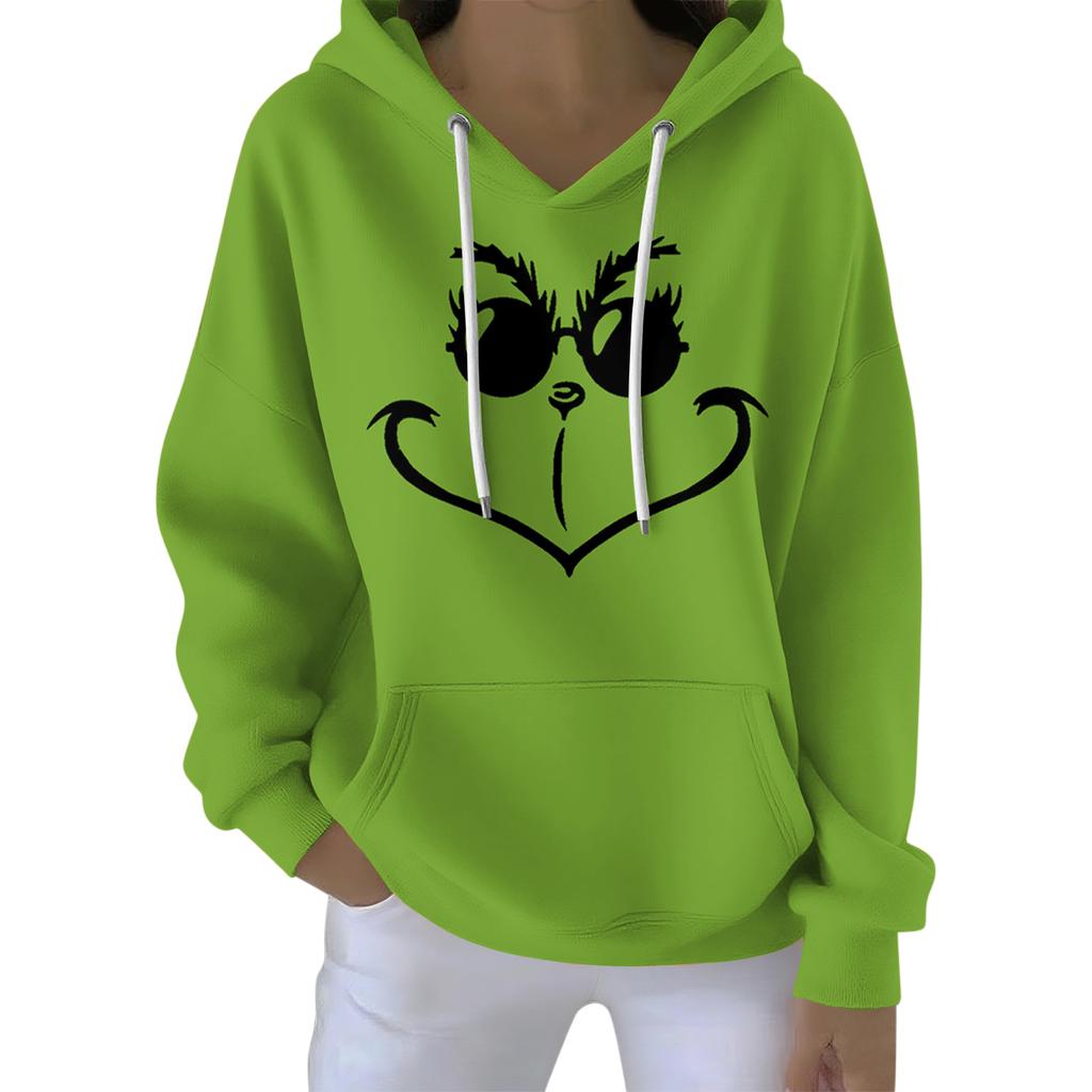 Damen Locker Und Bequemes Kordelzug V-Ausschnitt Langarm Weihnachts-Print Sweatshirt