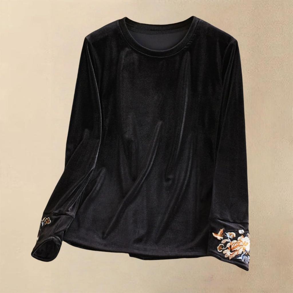Women's Fashion Round Neck Velvet Undershirt, Loose T-Shirt Top For Layering