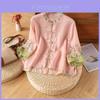 Vintage Embroidered Cotton Shirt For Women With Patchwork And Seven Quarter Sleeves Summer Casual Wear