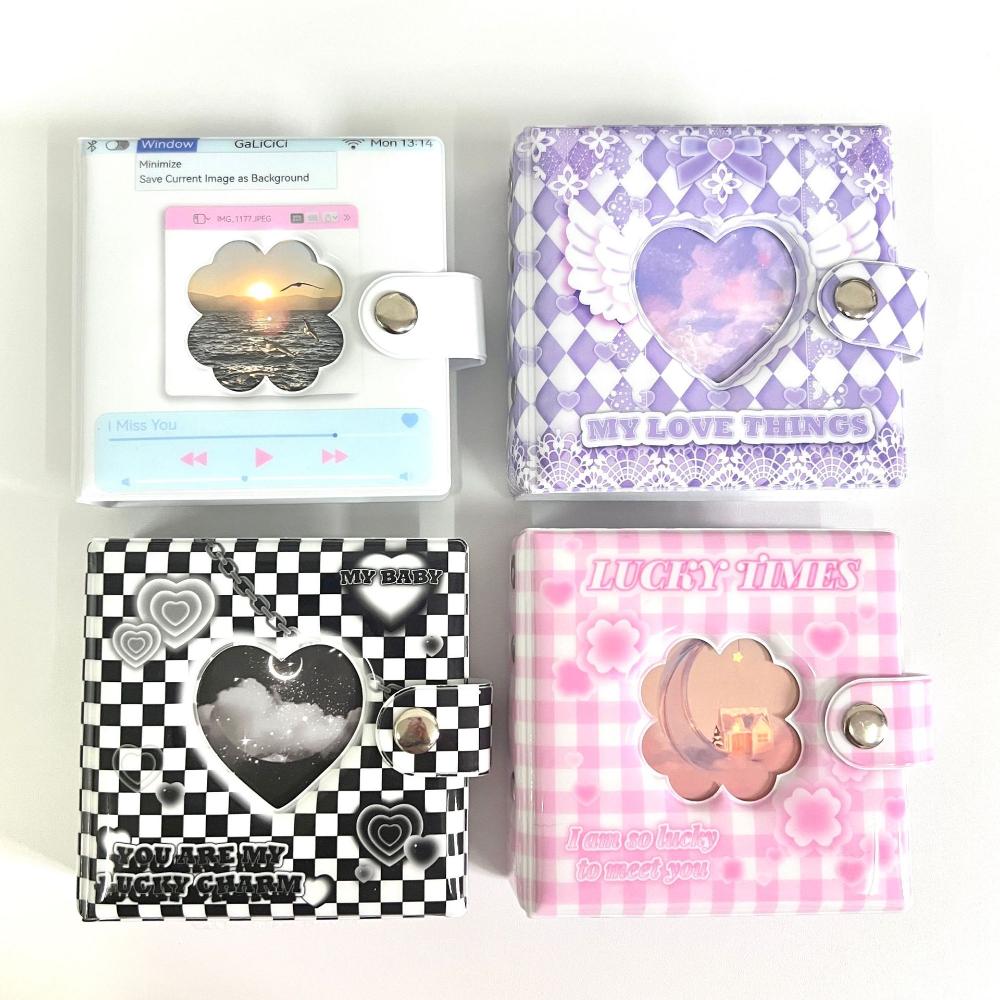 

Новый 3-дюймовый симпатичный Love Heart Lattice Binder Фотоальбом Корея Kpop Idol Держатель карты Kawaii Mini Photo Collect Book Gift