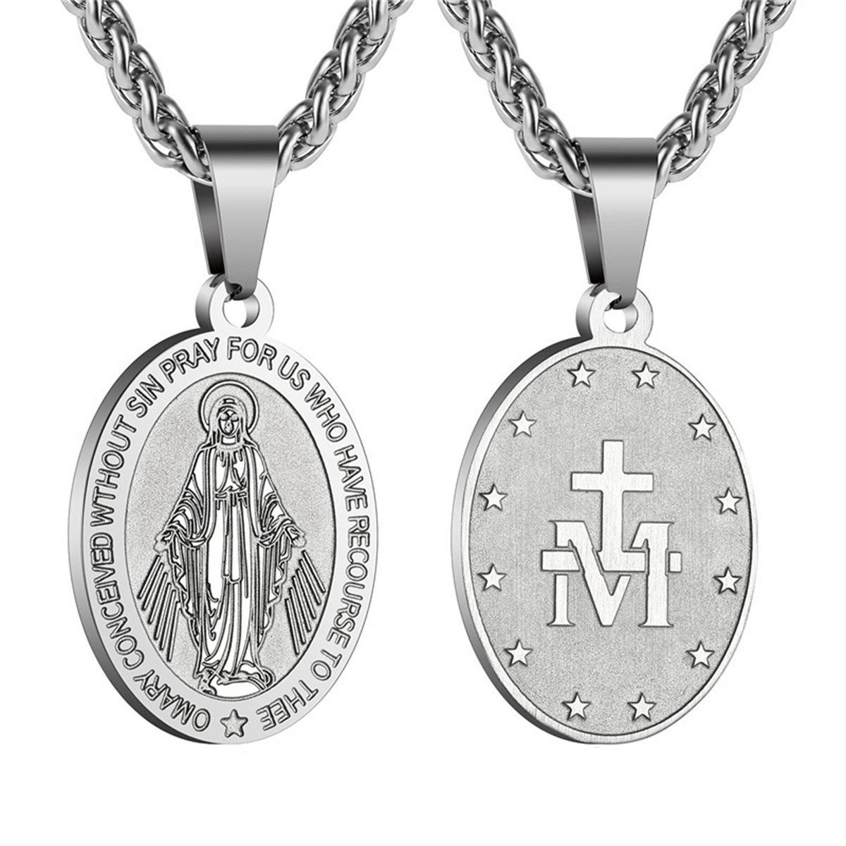 

Vintage Double Sided Portrait Cross Pendant Necklace Unisex Fashion Personalized Jewelry