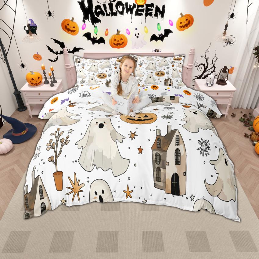

Homewish Happy Halloween Duvet Cover Set For Kids Boys Girls 2Pcs/3Pcs Cartoon Spooky Animal Bedding Pumpkin Ghost Bed Set EU Single(135*200cm)3pcs