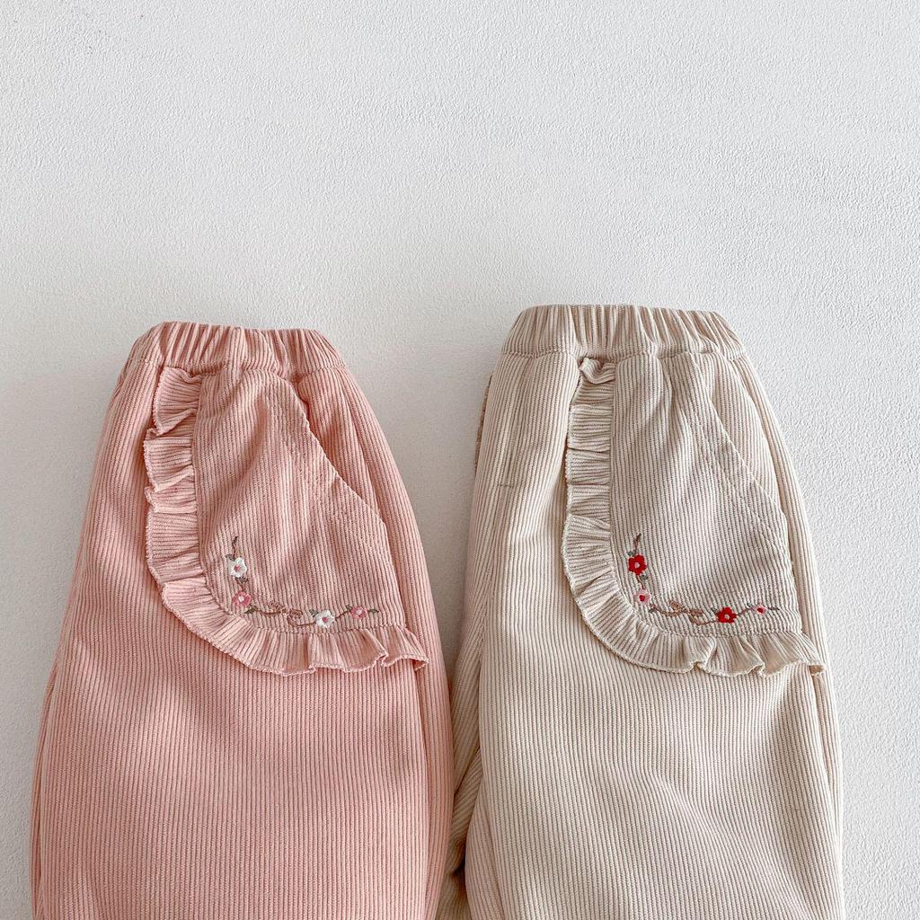 Girls' Fleece-Lined Korean Style Embroidered Joggers – Winter 2025 Children's Thick Sweatpants