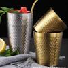 Golden Diamond Honeycomb 304 Stainless Steel Double-Layer Cup - Hammered Design, Anti-Scald. Perfect for Juice, Beer, and Tea.