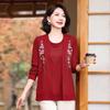 Spring Spliced Knit Blouse for Women Aged 40-60 - Faux Two-Piece Sweater Design