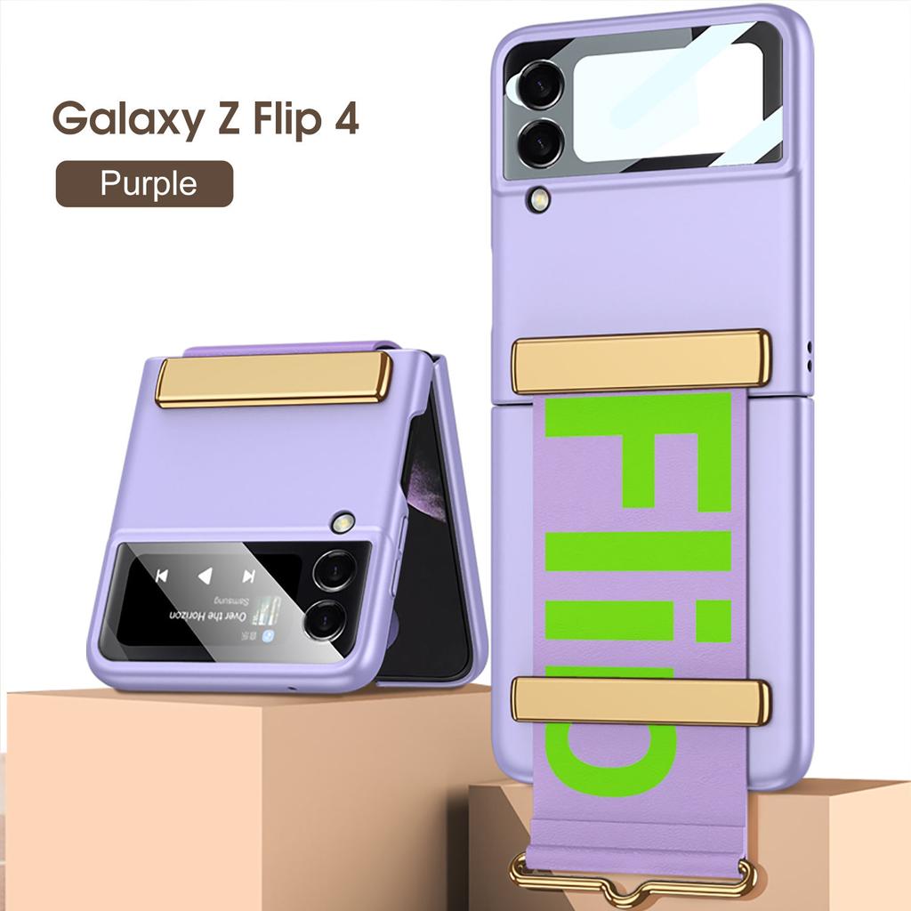 Ultra-Thin Phone Case for Samsung Galaxy Z Flip 4 Fashion All-inclusive Shell with Wristband Bracket Cover for Galaxy Z Flip 3