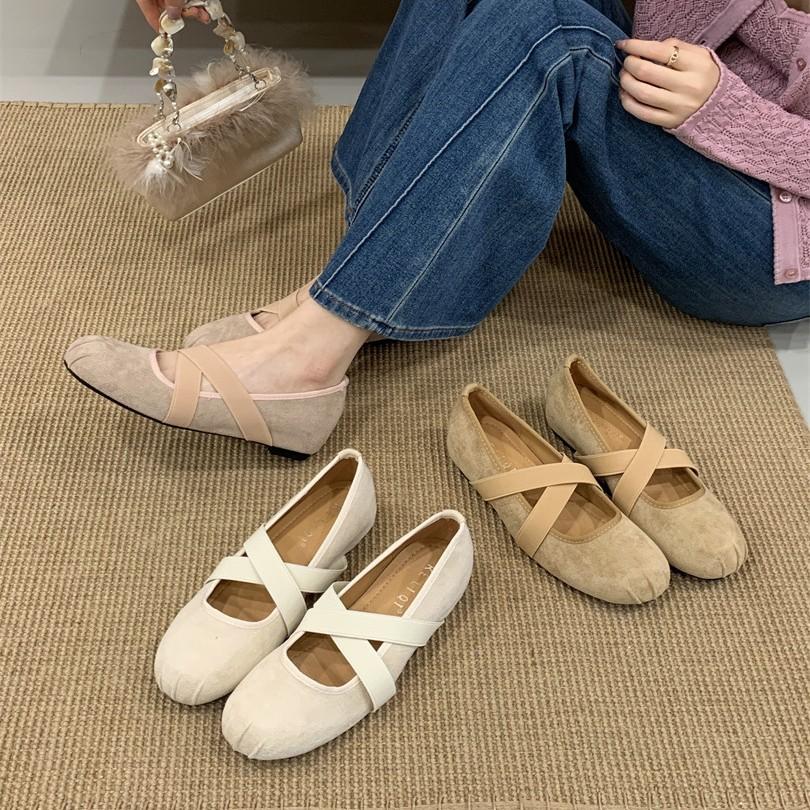 Flat-bottomed Ballet Shoes Female Retro Suede Single Shoes with Skirt French Fairy Style Mary Jane Women's Shoes