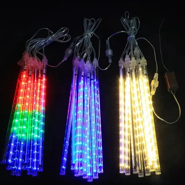 Outdoor LED Solar Meteor Shower Lights: Colorful, Waterproof Tree Decoration String for Courtyard and Holiday Hanging.