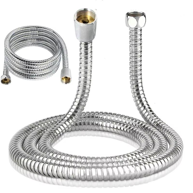 Bathroom Shower Head Hose Gasket Flexible Water Pipe 21.51M Chrome Shower Head Hose Pipe Durability Washers Stainless Steel