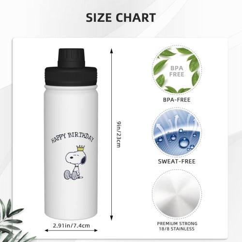 Snoopy Thermos Sports Bottle, Insulated, Vacuum Insulated, Portable Mug, Direct Drinking, Stainless Steel, Stylish, Lightweight, Outdoor, Adult, Black