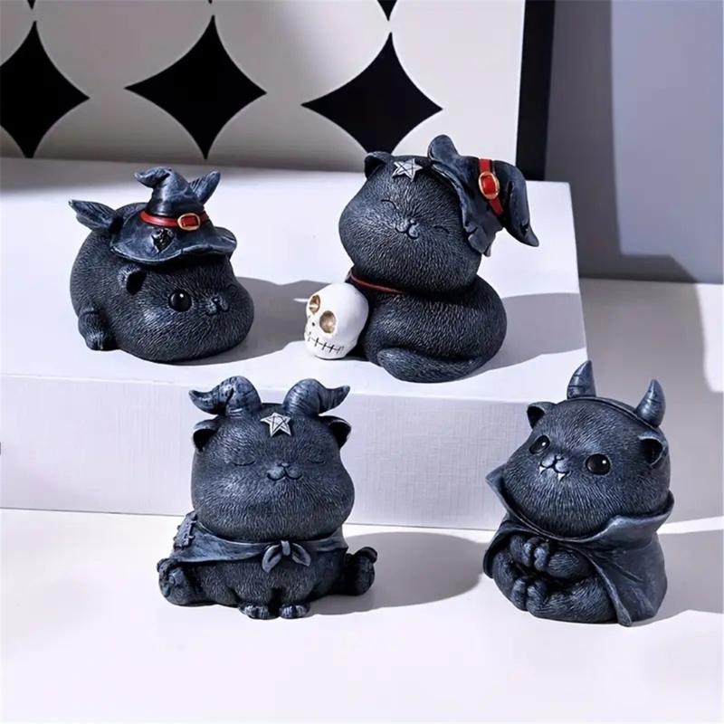 Resins Magics Cats Figurine Halloweens Decoration for Shelf Desktop Spookys Home Ornament