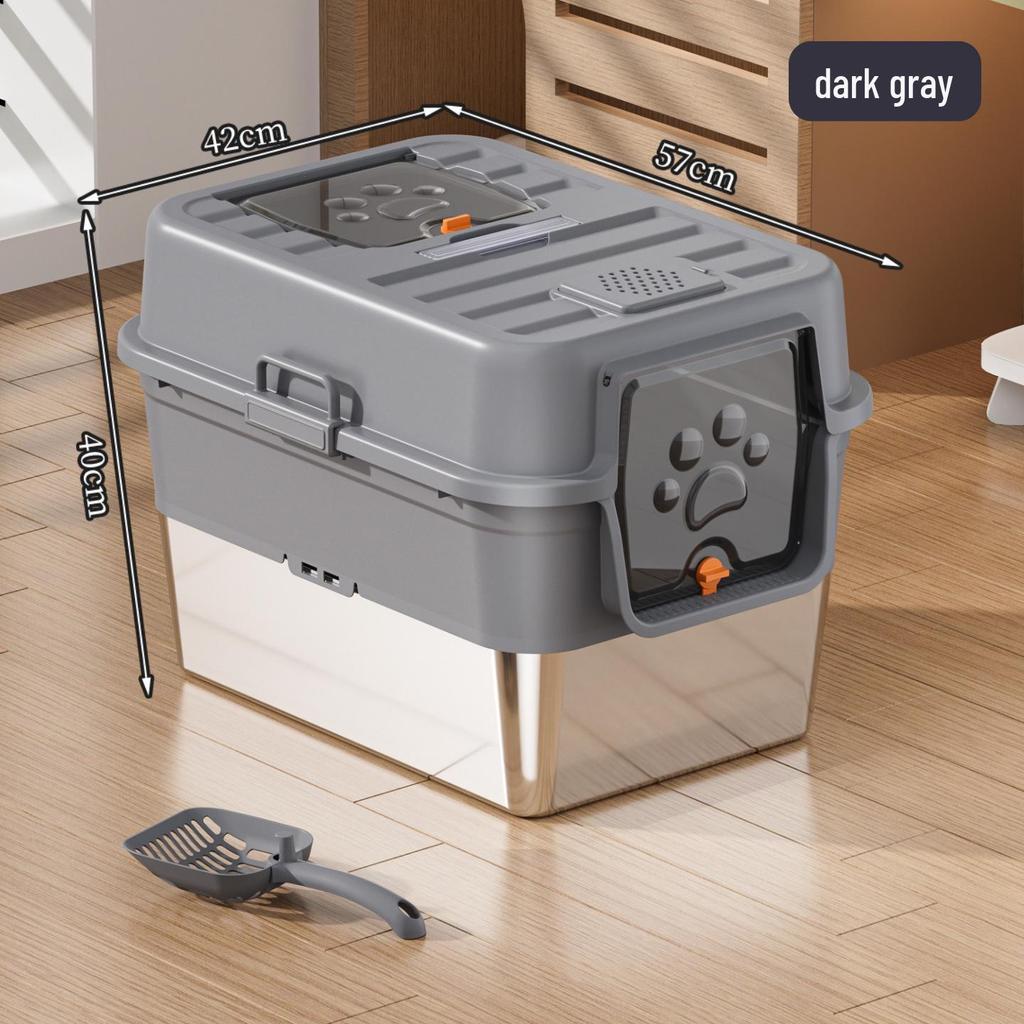 Odor-Proof Stainless Steel Enclosed Cat Litter Box with Anti-Splash Top Entry