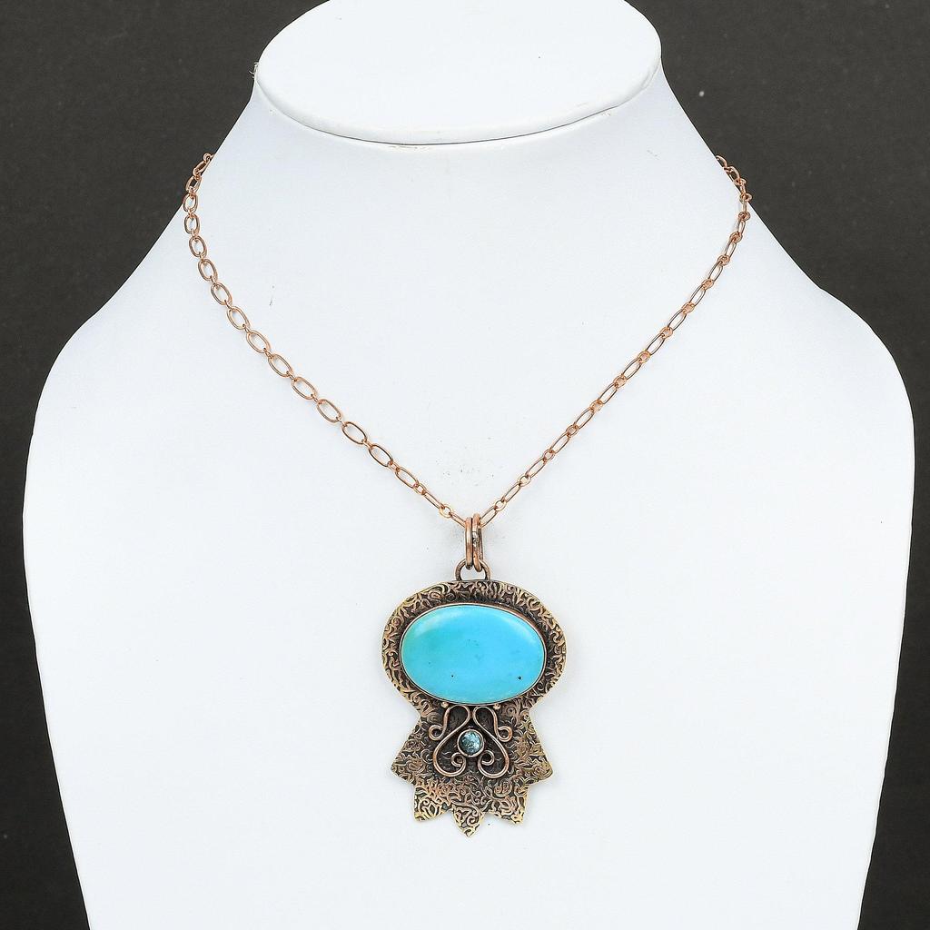 Arizona Turquoise Gemstone Pendant Swiss Blue Topaz Pendant Copper Pendant Handmade Dainty Pendant Unique Copper Design Jewelry Gift For Her