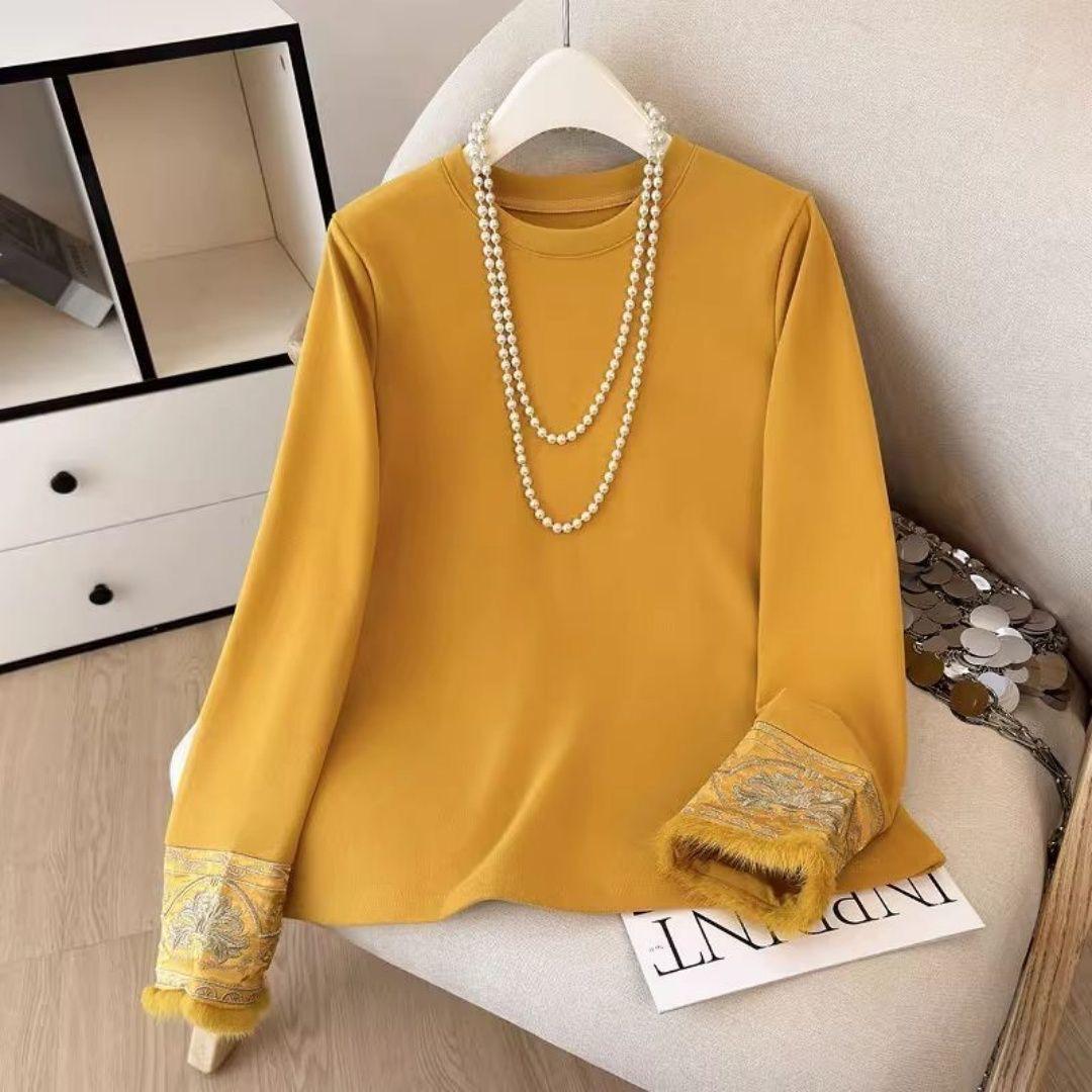 

Women s Plus Size Chinese-Style Heavy Embroidered Thermal Long-Sleeve Top, New Autumn/Winter Loose Fit Warm Base Layer XXXXL for 150-165 lbs