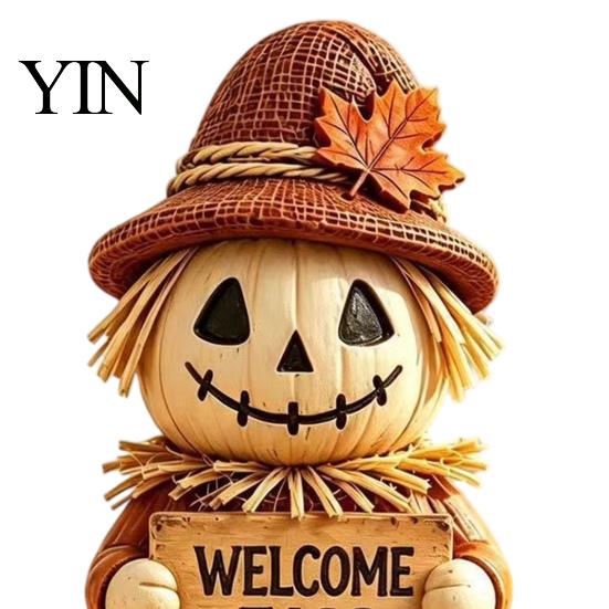 Rural Style Fireplace Decor 3 Pcs Fall Wooden Scarecrow Figurines, Farmhouse Rustic Statue with Maple Decorative Craft for Thanksgiving Leaf,