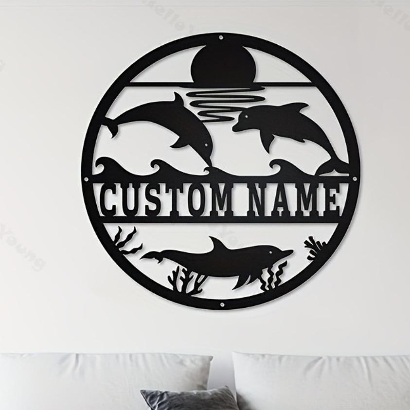 Customizable Metal Sign Dolphin Silhouette Family Name Decor Hot Sale Home Garden Wall Art