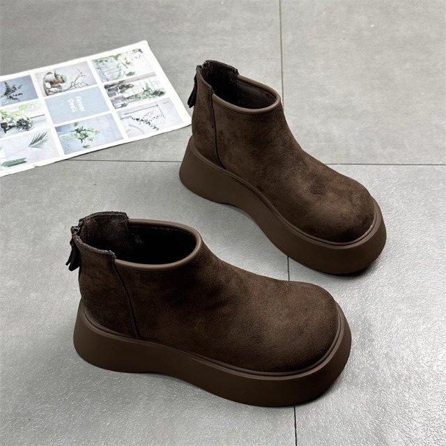 Soft Leather Version~ Frosted Big Head Thick-soled Muffin Martin Boots Women's 2025 New Autumn and Winter Cigarette Tube Chelsea Short Boots Tide