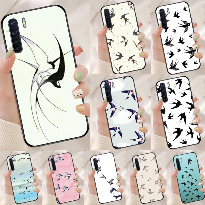 Swallow Collage Pattern Case For Oppo A40 A60 A80 A18 A38 A58 A78 A98 A16 A76 A96 A15 A17 A77 A74 A94 A54 A57S Cover