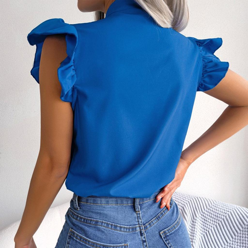 Women's Color Bowknot Short Sleeve Shirt