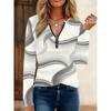 T-shirt da donna con stampa creativa, zip e maniche lunghe, traspirante, morbida e confortevole, adatta per l'abbigliamento casual tutto l'anno