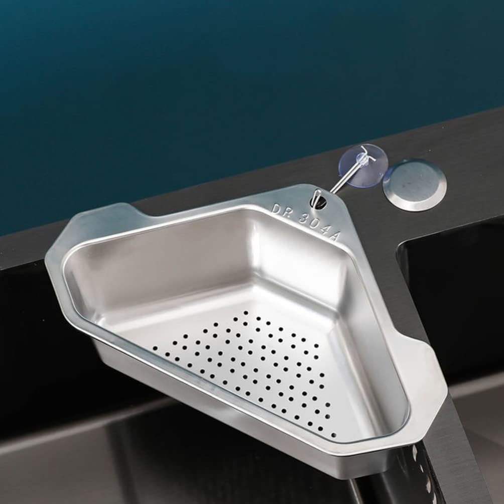 Angoily Corner Sink Strainer, Triangle Sink Drainer Basket, Sink Storage Rack Sponge Holder Sink Drain Container Drying Rack, Kitchen Strainer Sink