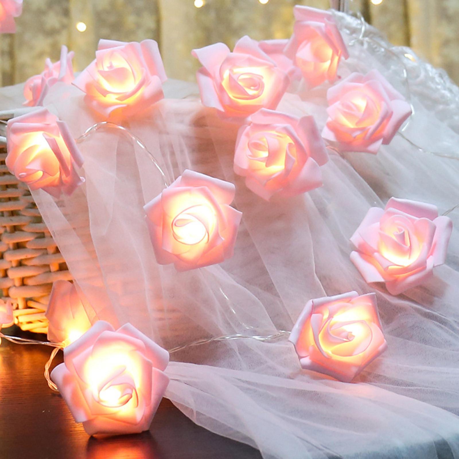 String Lights Battery Operated Indoor With LED Light Roses With Warm Light One Size
