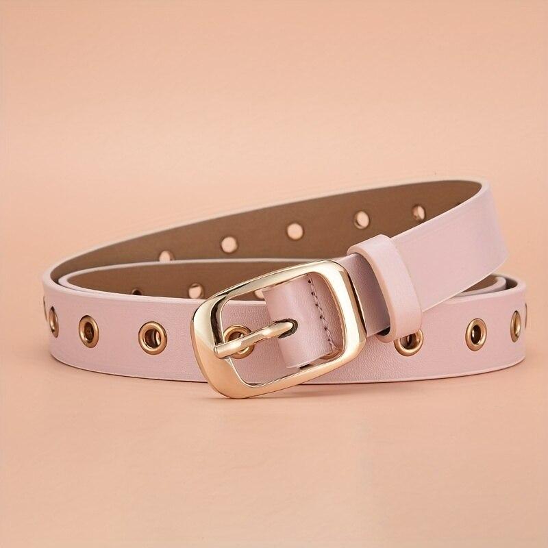 1 peça Cinto Novo Feminino Moda Cinto de Ilhós de Metal Sem Furos Cinto Vazado de Couro PU Combinado com Jeans Cinto para Homens e Mulheres