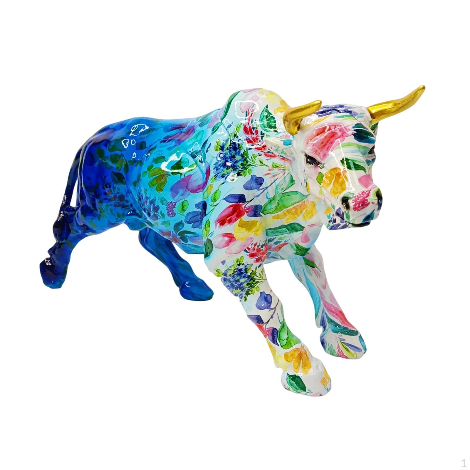 

Bull Figurine Made of Resin, Decorative Sculpture for Housewarming Parties, Shop , Etc. Blue and White