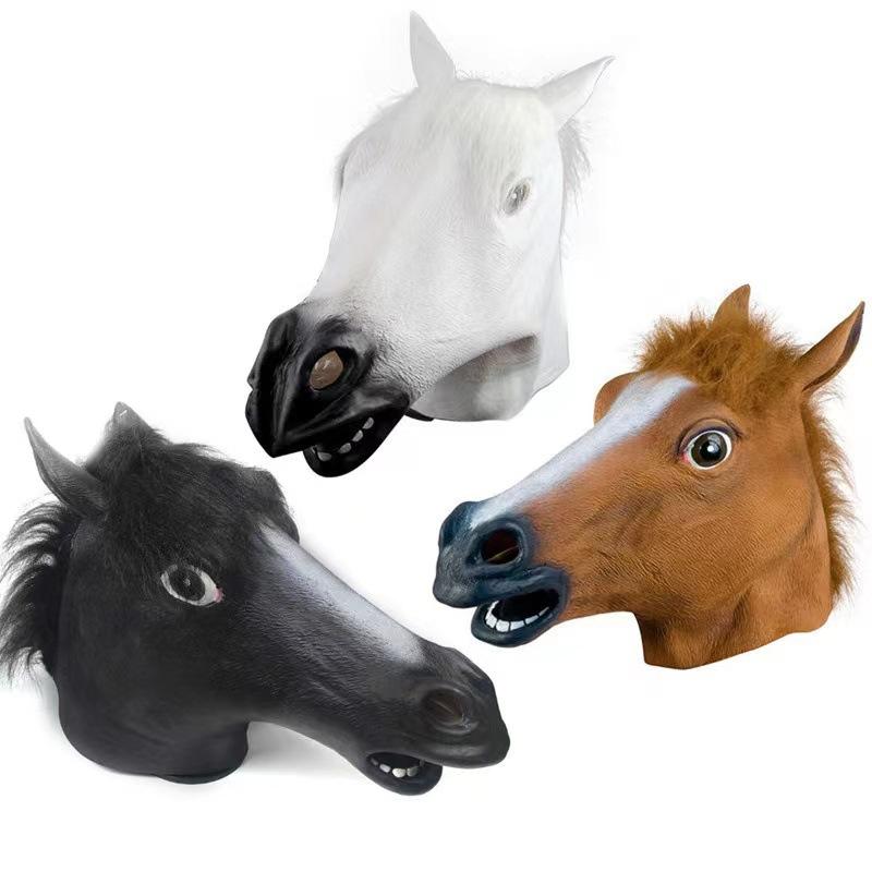 1 Pièce Animal Cheval Masque de Terreur Décoration Bricolage Masque Tête de Cheval Costume Cosplay Fête Drôle Halloween Coiffure