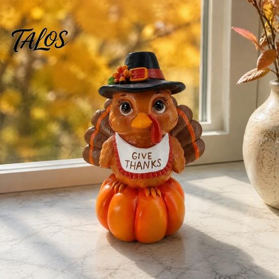 Cute Turkey Statue for Autumn Resin Pumpkin Ornament Thanksgiving, Harvest Festive Tabletop Holiday Gift Friends And Family Figurine with Retro