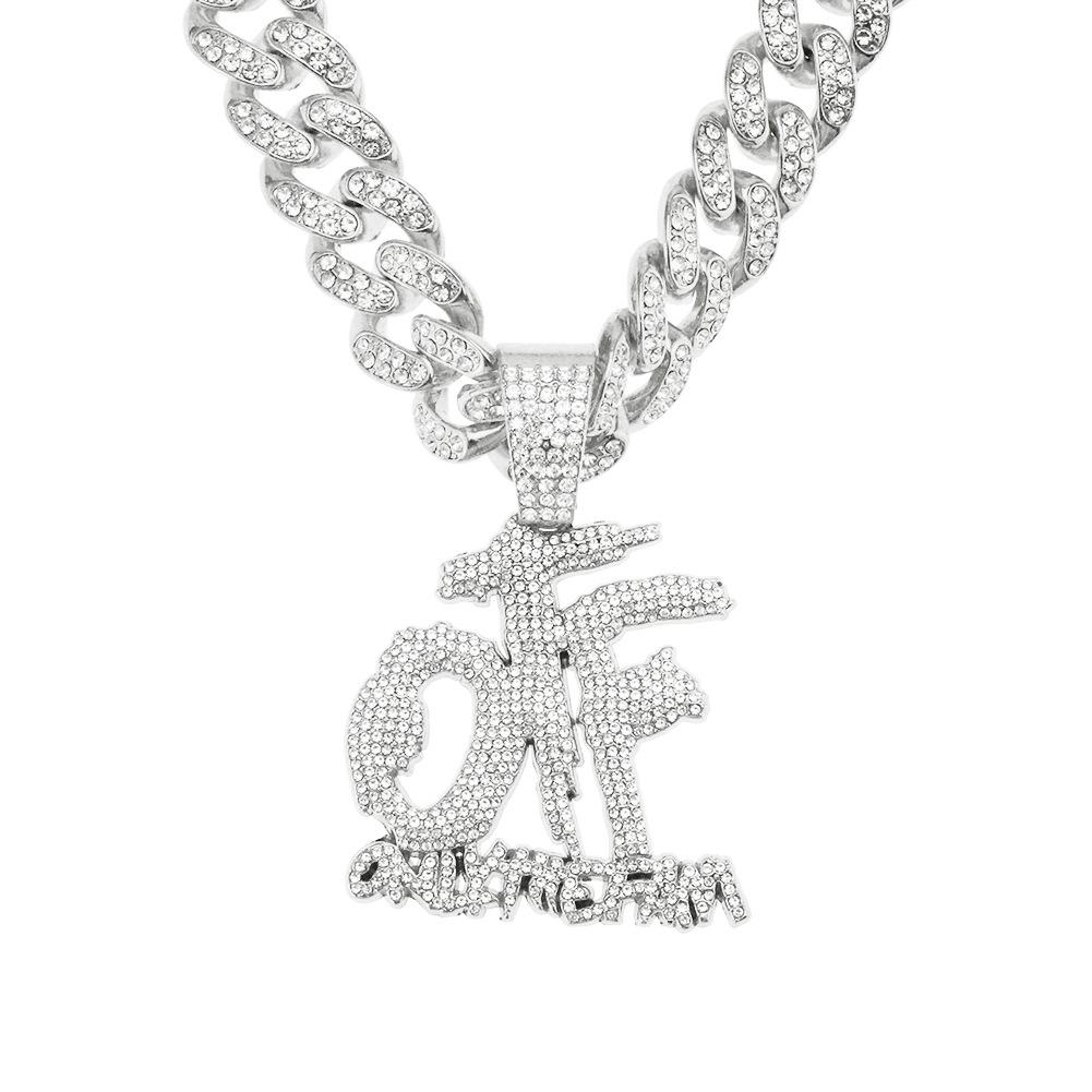 Rhinestone Letter Pendant Cuban Chain Necklace for Hip Hop Street Dance