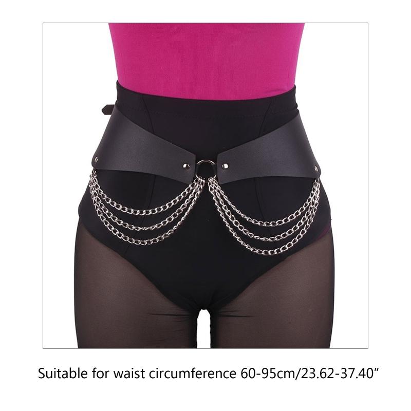 Gothic Waist Chain Alloy and PU Leather Body Chains with Multi Layer Chain Decor Body Straps Accessories for Women Girl