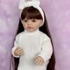 BZDOLL 55CM 22Inch Full Vinyl Body Reborn Baby Girl Doll Dress Up Brown Long Hair Princess Toddler Doll For Child Lovely Birthday Gift Handmade Toy