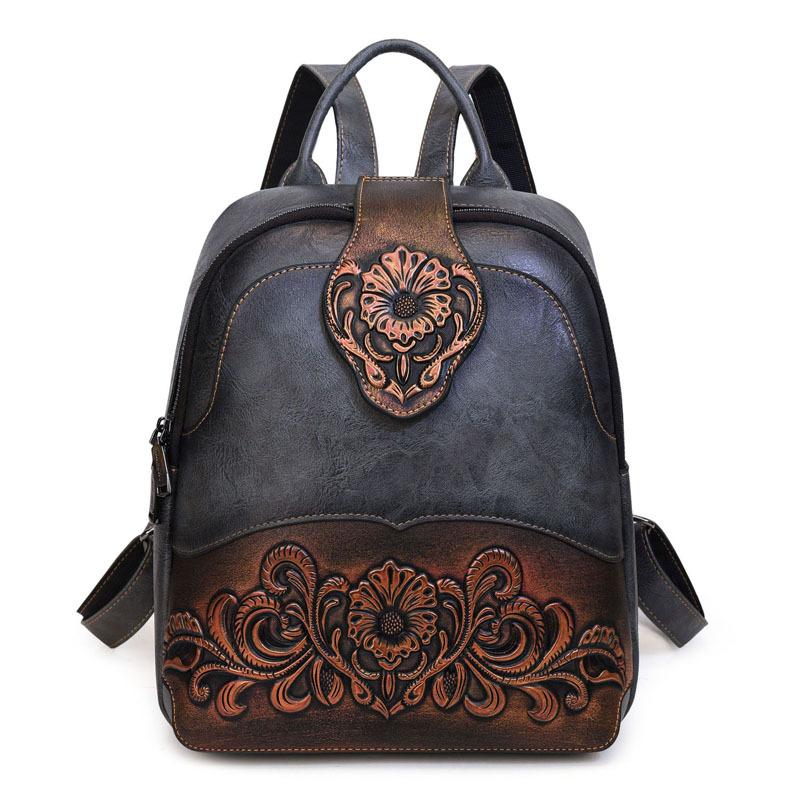 New Retro Women's Backpack with Embossed Splicing, Wear-resistant Large Capacity, New Popular Fashion Backpack