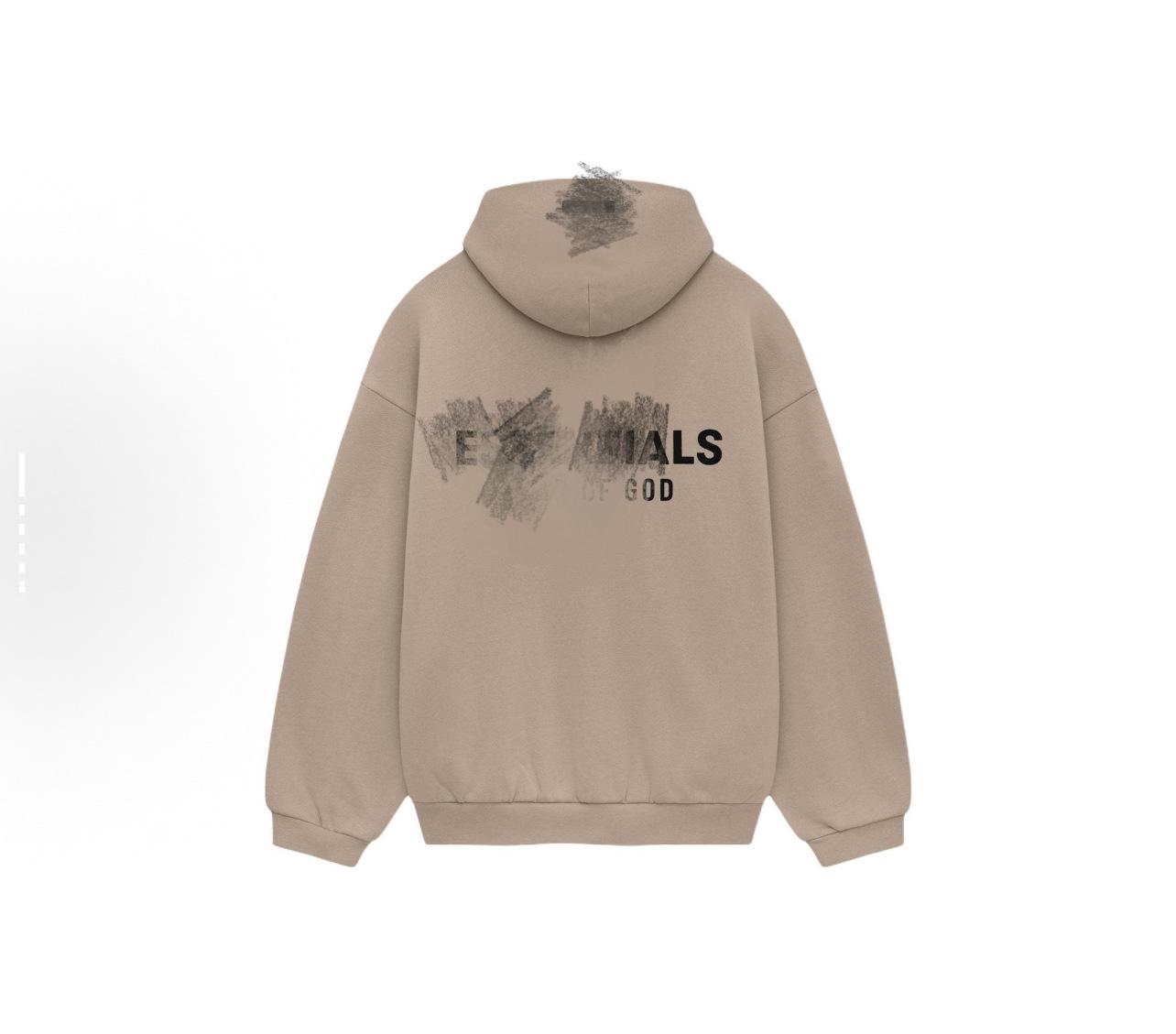 New Arrival: Essentials Double-Breasted Letter Print Fleece-Lined Hooded Silicone Hoodie for Autumn/Winter L