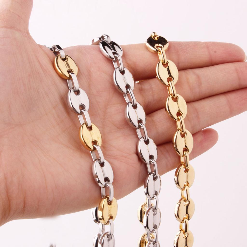 11MM Men's Necklace Titanium Steel Stainless Steel Button Coffee Bean Pig Nose Chain Necklace