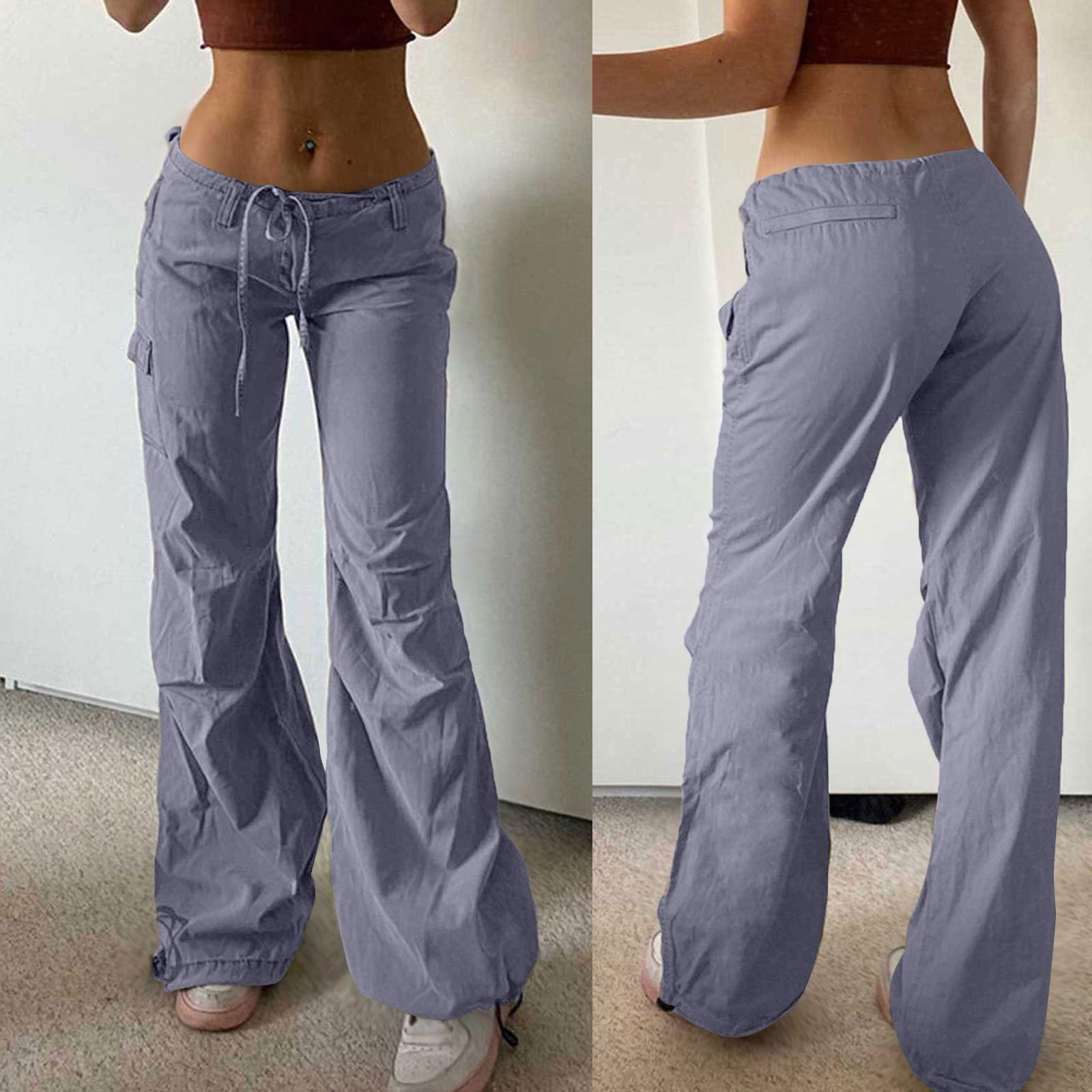 

Женские модные спортивные брюки на шнурке с заниженной талией, повседневные прямые рабочие длинные брюки с карманами и карманами M серый