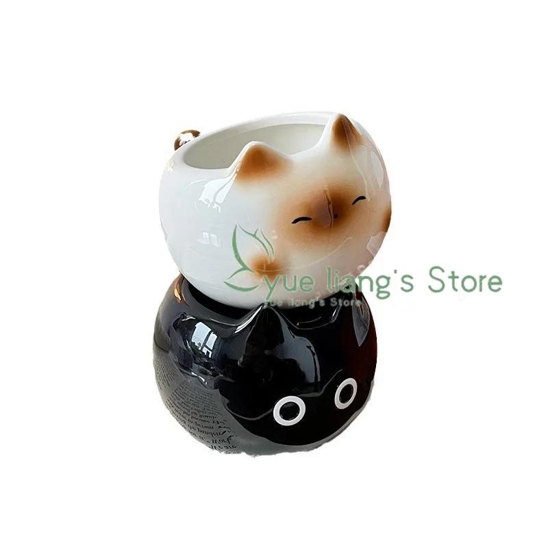 Siamská kočka hrnek Roztomilý kreslený keramický hrnek s víčkem lžičkou Hrnek na vodu Hrnek pro pár Kreativní vtipný dárek k narozeninám pro přátele