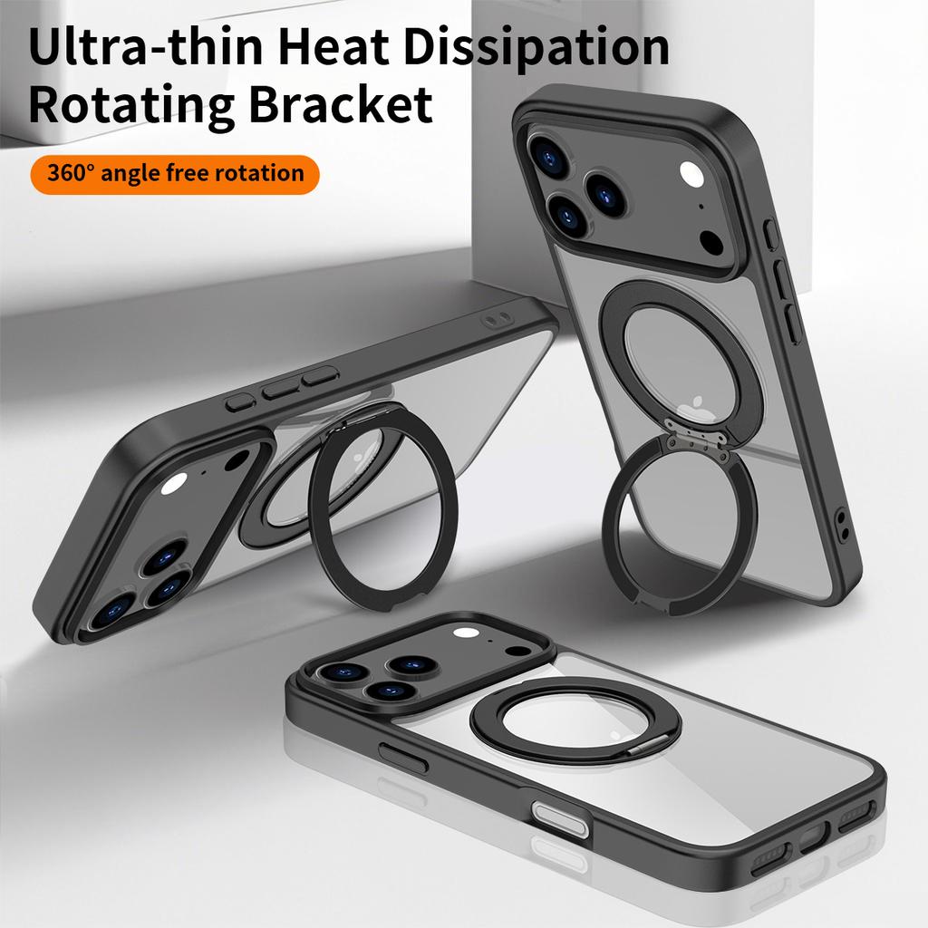 For IPhone17promax Magnetic Frosted Transparent 16plus for Apple Mobile Phone Case with Rotating Invisible Stand