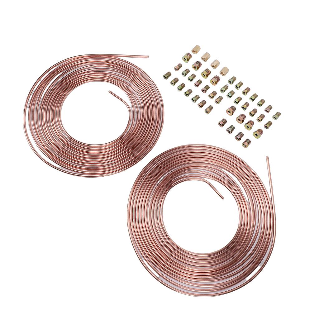 2 Sets 25Ft 3 16in Brake Line Tubing Kit with 32 Fittings 4 Connectors 8 Nuts Galvanized Alloy Brake Line Roll for