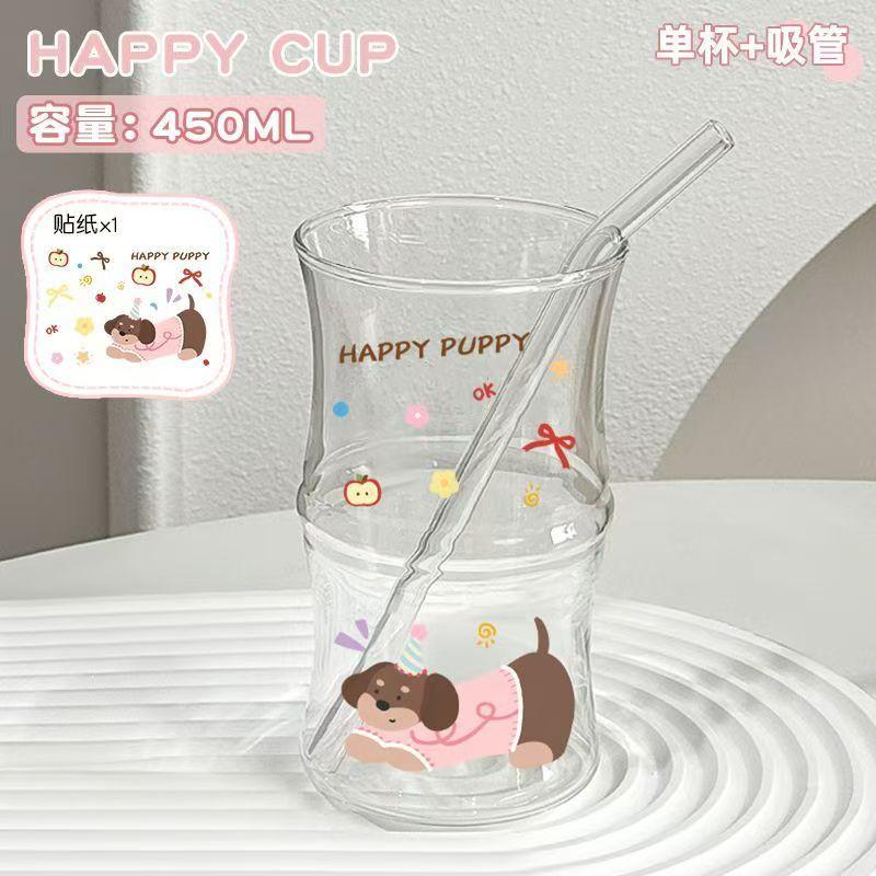 Cute China Panda Glass Creative Tea Bottle Single Transparent Coffee Cup Juice Panda Breakfast Milk Cup Glassware for Drinking