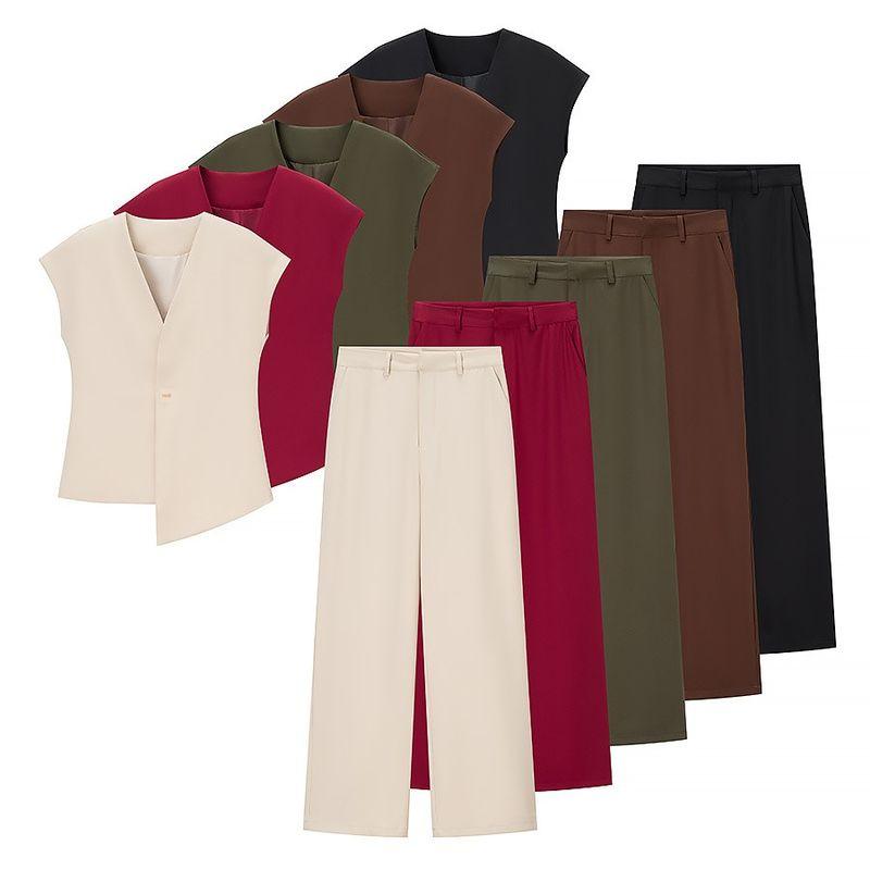 Kaslead New Women clothes Western Style Fashion Simple Irregular Vest Casual Trousers Set