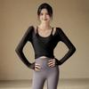 Women's Mesh Two-Piece Yoga Top with Chest Pads - Slimming, Versatile for Pilates and Fitness.