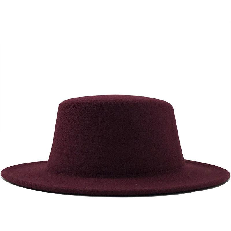 White autumn and winter new wool top hat solid color flat top gentleman's hat versatile jazz hat casual woolen hat felt hat
