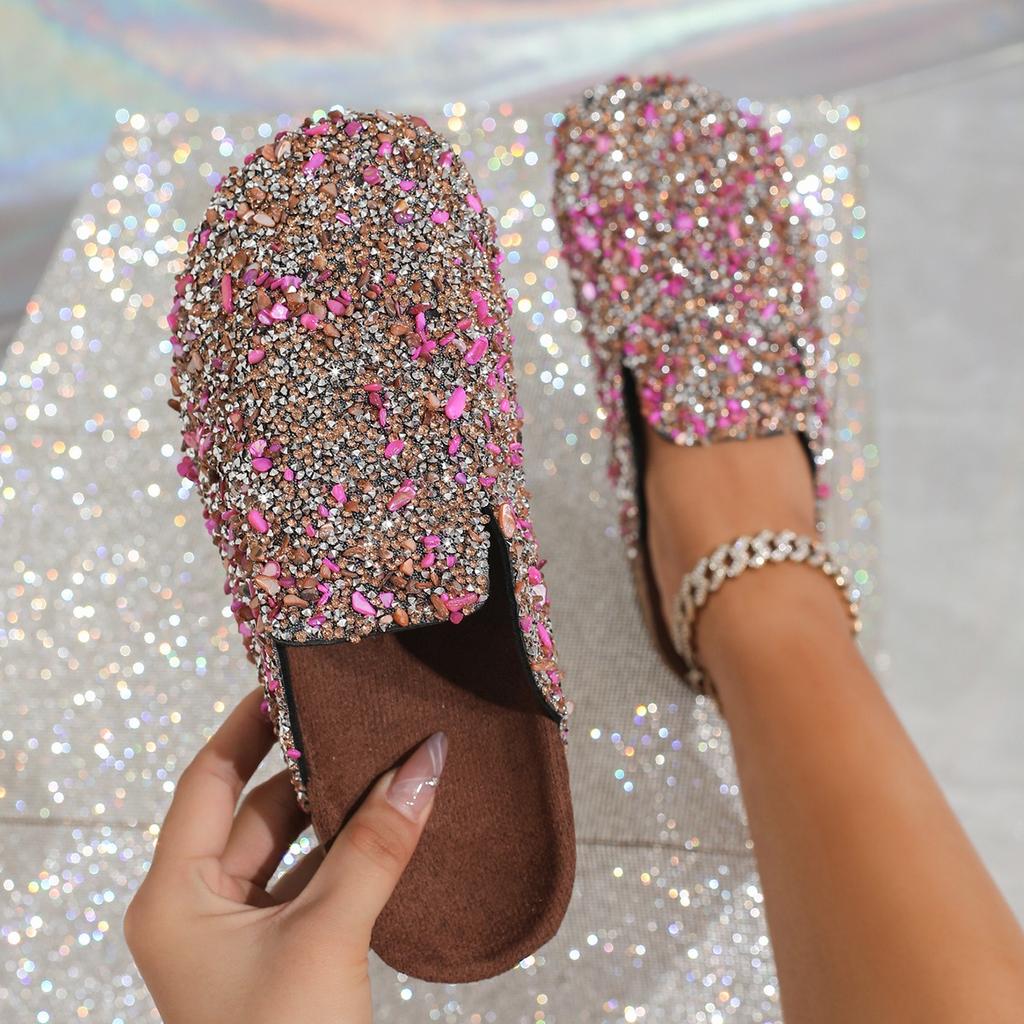 Baotou Brick Slippers, Women's Shoes, Sequins, Semi Slippers, Soft Soled Shoes, Casual Shoes, Non Slip Shoes, Sandals